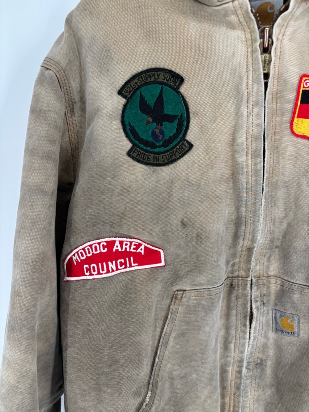 Vintage Carhartt J140 Quilted Flannel Lined Jacket Distressed Custom VTG Patches - Picture 6 of 16